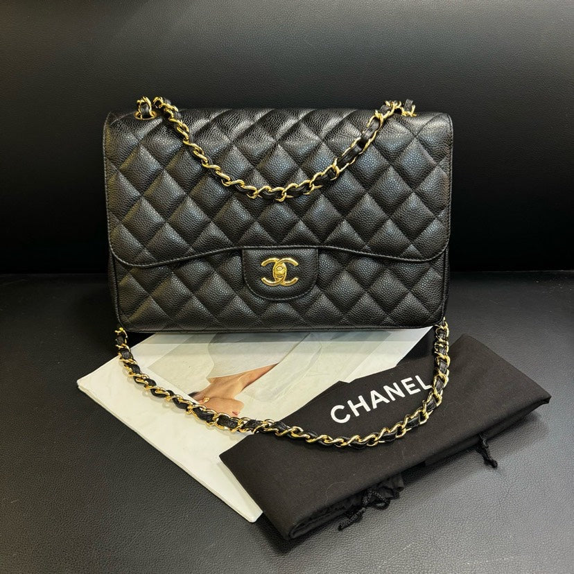 Chanel CF Jumbo Black Caviar Quilted Flap Bag xxcm