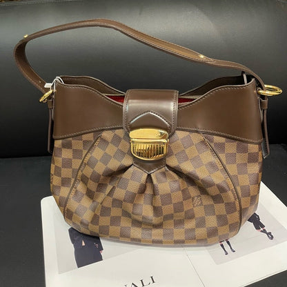 Louis Vuitton Damier Ebene Canvas Handbag Brown Large
