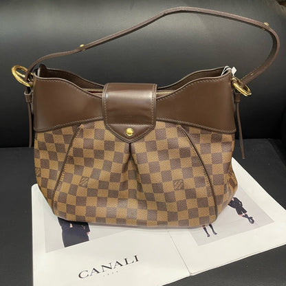 Louis Vuitton Damier Ebene Canvas Handbag Brown Large