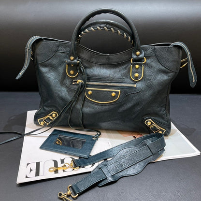 Balenciaga Black Leather Motorcycle Bag Large