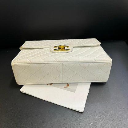 Chanel Vintage CF Maxi White Quilted Leather Shoulder Bag xxcm