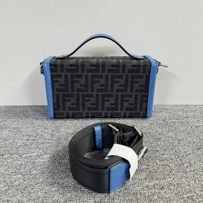 Fendi Kan I Black Blue Canvas Shoulder Bag
