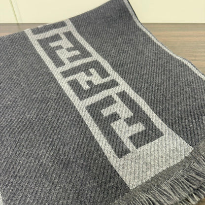 Fendi Gray Wool Logo Scarf