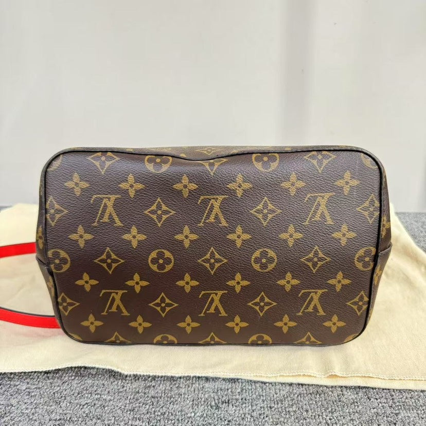 Louis Vuitton Noe Monogram Brown Red Bucket Bag