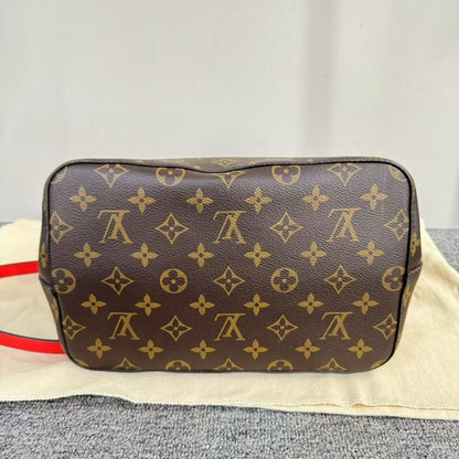 Louis Vuitton Noe Monogram Brown Red Bucket Bag