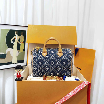 louis vuitton speedy 25 blue handbag