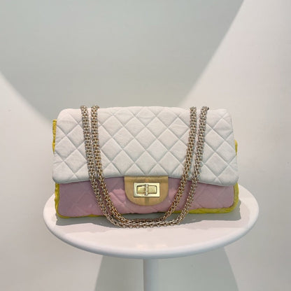 Chanel 2.55 Bag White Pink Quilted Flap
