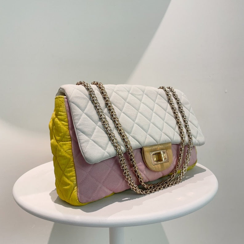 Chanel 2.55 Bag White Pink Quilted Flap
