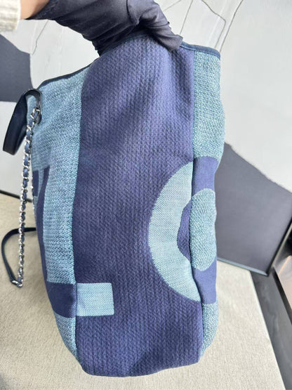 Chanel Deauville Tote Bag Blue Canvas  Large