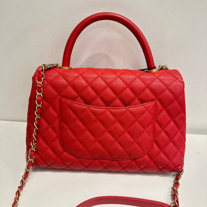 Chanel Coco Handle Chain Bag Red Quilted Leather Top Handle Bag