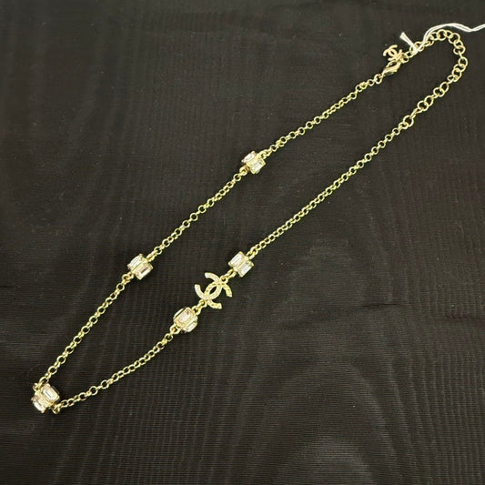 Chanel Coco Rhinestone Necklace Gold Multi-Tone