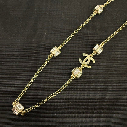 Chanel Coco Rhinestone Necklace Gold Multi-Tone