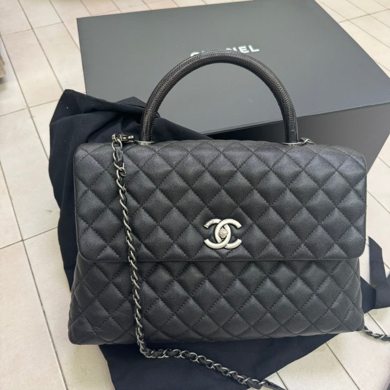 Chanel Coco Handle Two-ways Bag Black Leather Satchel/Top Handle Bag