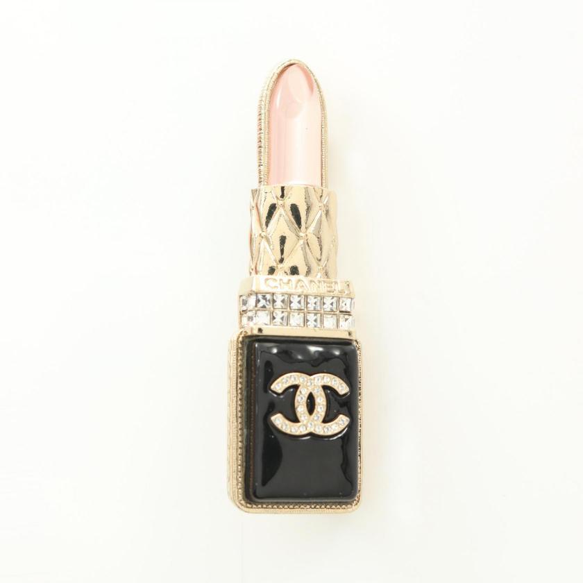 CHANEL Coco Mark Brooch Lipstick Gold Black Multicolor Rhinestone GP