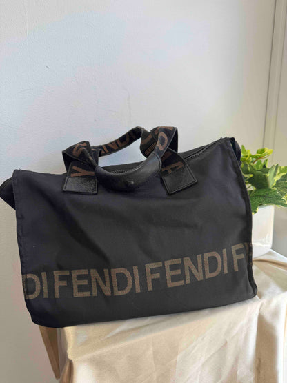 FENDI Vintage Tote Bag in Black Nylon with Fendi Logo