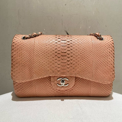 Chanel Python Pink Rare Leather CF Jumbo Double Flap Bag