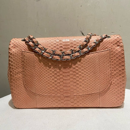 Chanel Python Pink Rare Leather CF Jumbo Double Flap Bag