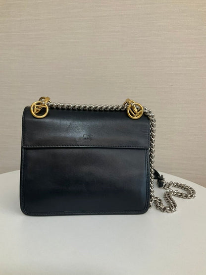 FENDI Kan I F Black Leather Chain Shoulder Bag