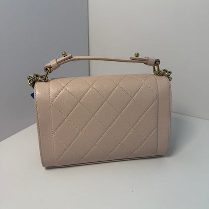 Chanel Flap Bag with Handle in Beige Leather ‑ Top Handle Bag