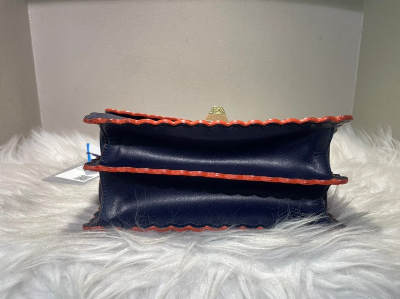 FENDI Kan I Navy Leather Shoulder Bag