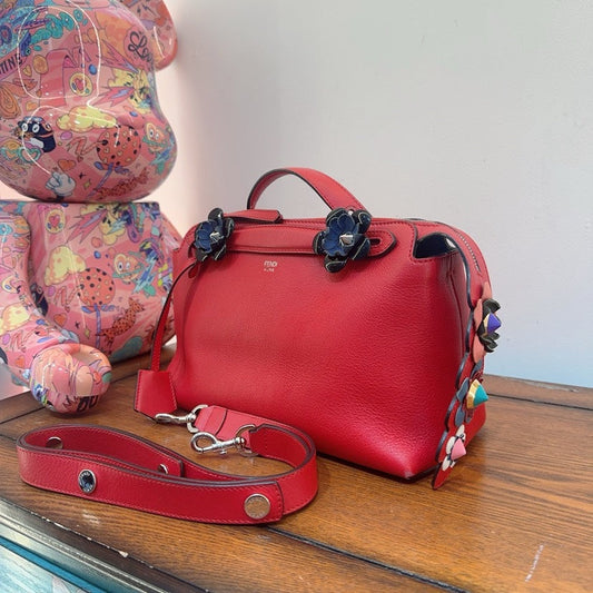 Fendi By The Way Red Leather Shoulder Bag