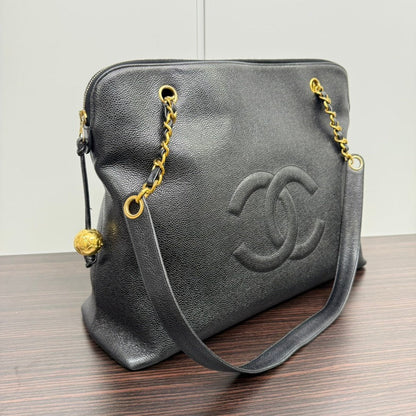 Vintage Chanel Caviar Leather Chain Tote Bag NGG Black Shoulder Bag