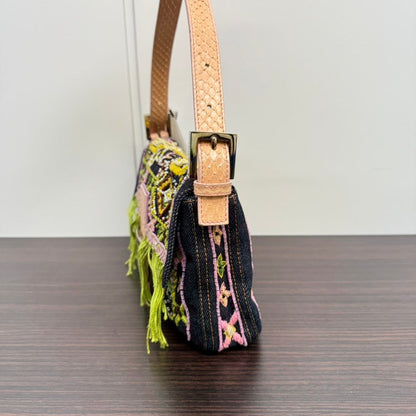 Rare✨  Fendi Python Beaded Denim Baguette Shoulder Bag LB110112 in Multicolor