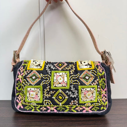 Rare✨  Fendi Python Beaded Denim Baguette Shoulder Bag LB110112 in Multicolor