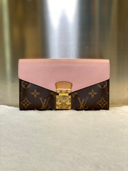Louis Vuitton Pallas Pink Monogram Wallet with Chain Crossbody Bag