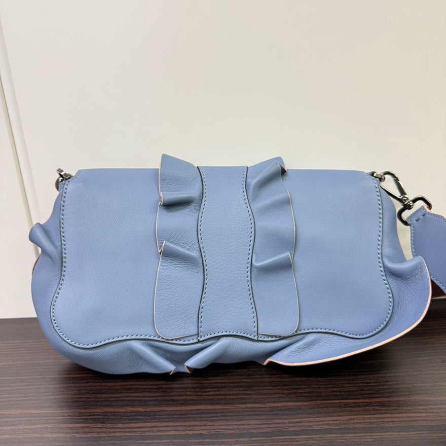 Fendi  Leather Baguette Shoulder Bag Light Blue