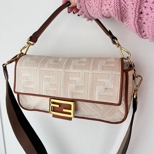 Fendi  Canvas & Leather 2way Handbag AF701 Beige
