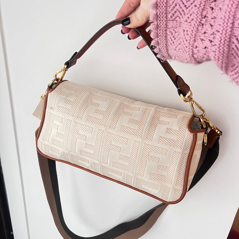 Fendi  Canvas & Leather 2way Handbag AF701 Beige