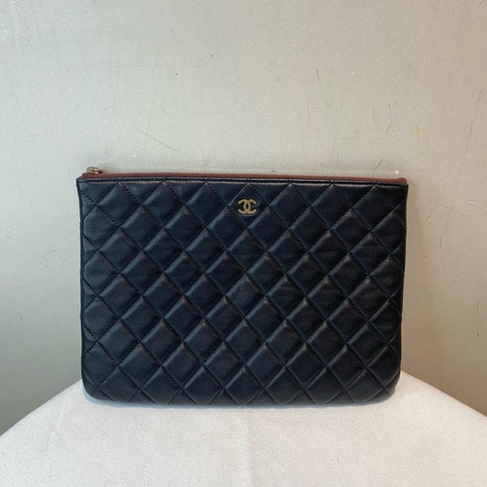 Chanel Quilted Black Leather Pouch Handbag