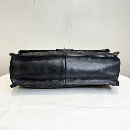 Chanel Oil Waxed Leather Black Quilted Shoulder Bag