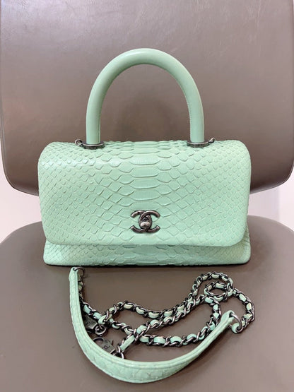 Chanel Coco Handle Small Mint Green Python Leather Bag