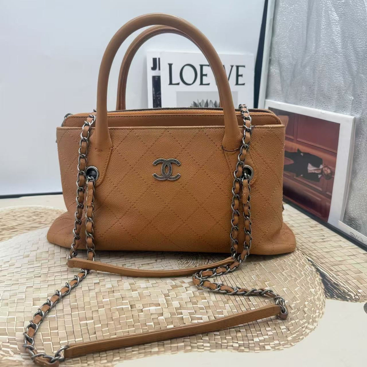 Chanel Two-Way Bag Tan Quilted Leather