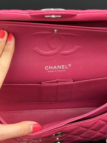 Chanel Double Flap CF Medium Pink Patent Shoulder Bag  Full Set