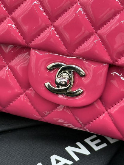 Chanel Double Flap CF Medium Pink Patent Shoulder Bag  Full Set