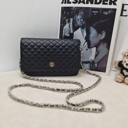 Chanel Preloved WOC Black Quilted Leather Crossbody Bag