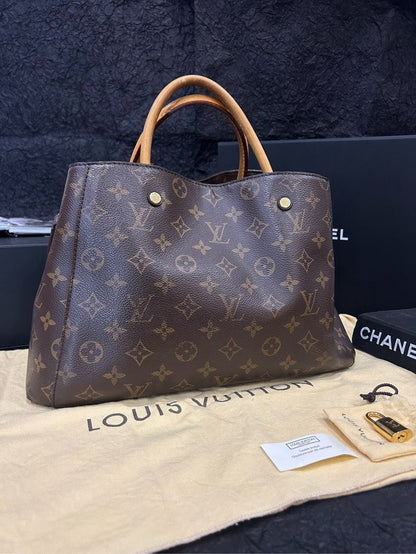Louis Vuitton Monogram Montaigne Medium Bag Brown Leather Tote Handbag