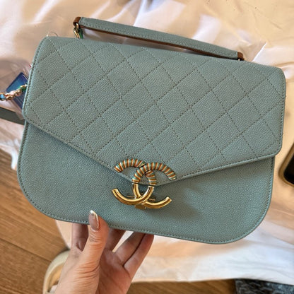 Chanel Cuba Blue Caviar Quilted Shoulder Bag
