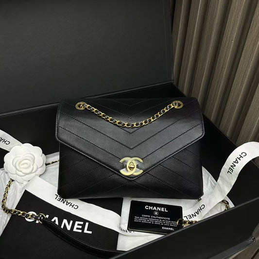 Chanel Black Leather Envelope Flap Bag Medium