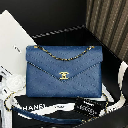 Chanel  Flap Bag Blue Leather Shoulder Bag Preloved