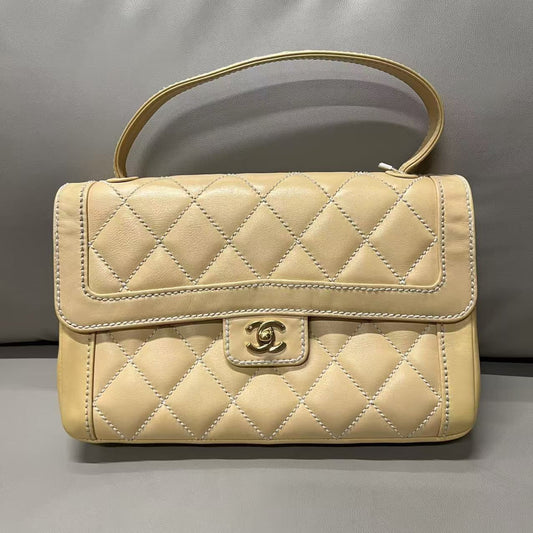 Chanel Vintage Quilted Leather Beige Tote Bag