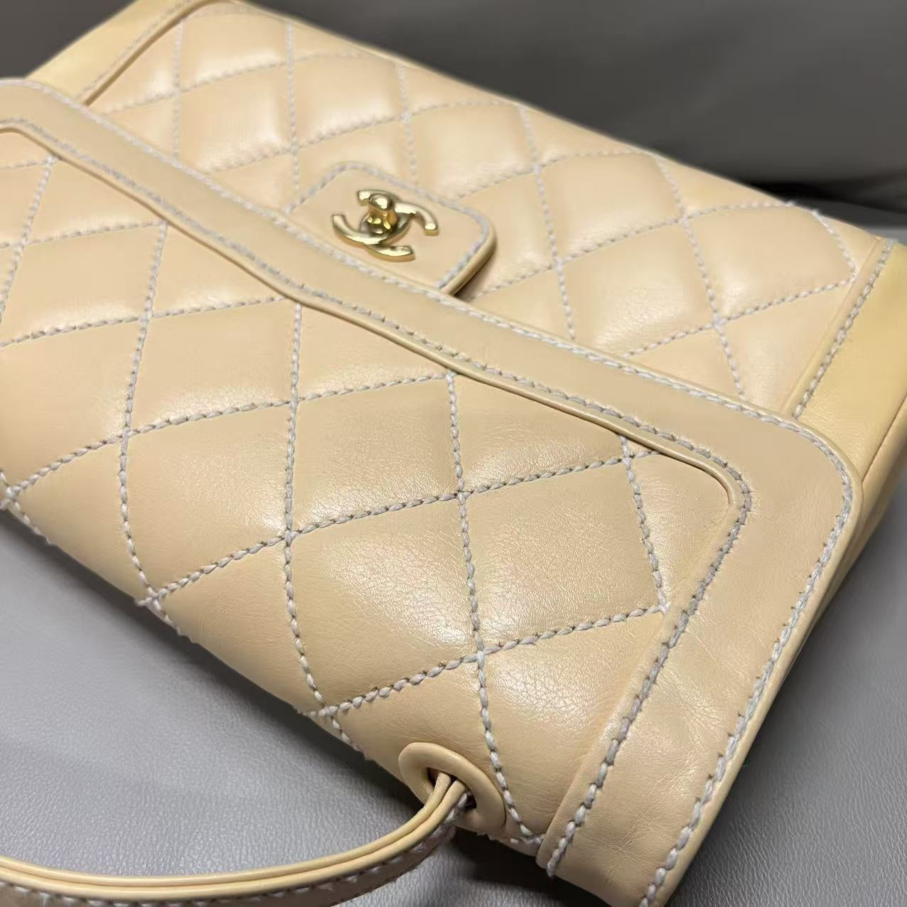 Chanel Vintage Quilted Leather Beige Tote Bag