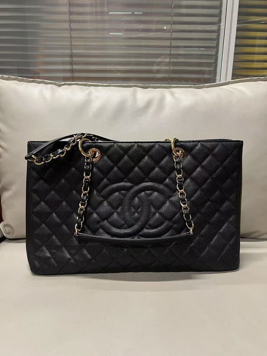 Chanel GST Tote Bag Black Quilted Leather -