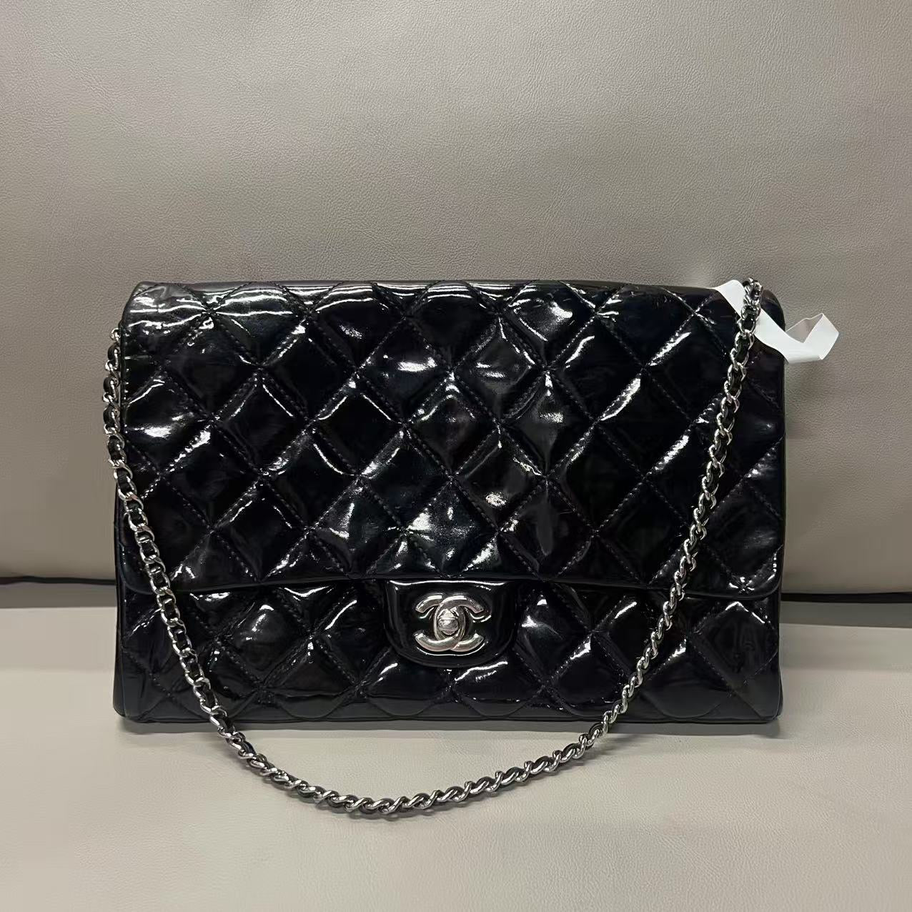 Chanel Black Patent Leather Flap Bag  - Vintage Designer Shoulder Bag