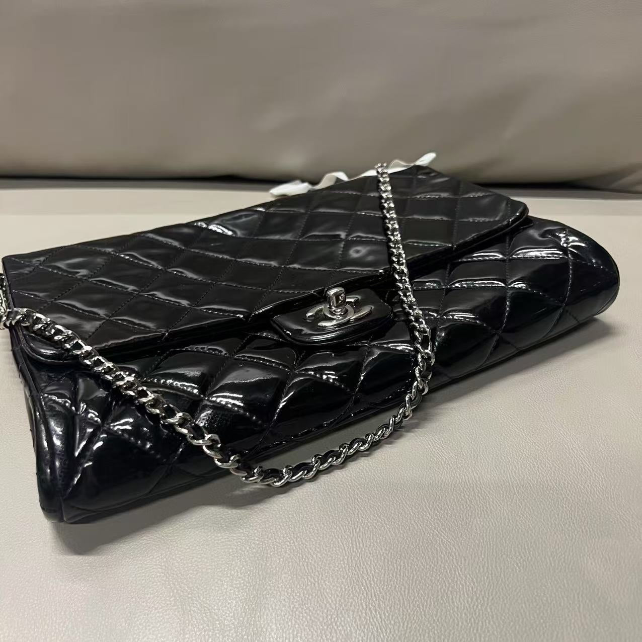 Chanel Black Patent Leather Flap Bag  - Vintage Designer Shoulder Bag