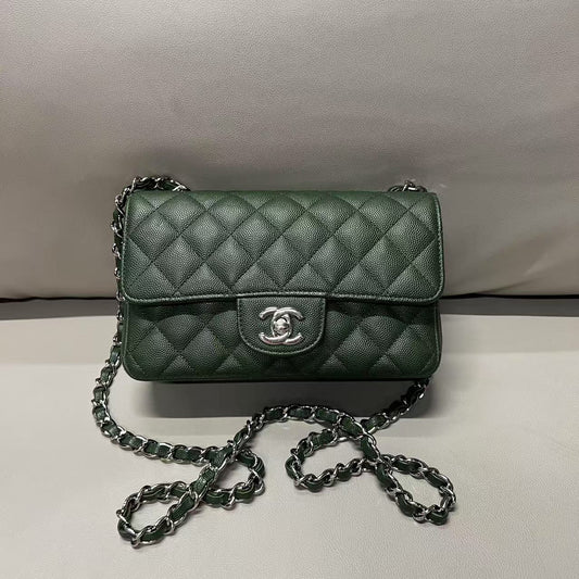Chanel Caviar Leather Mini CF Green Shoulder Bag