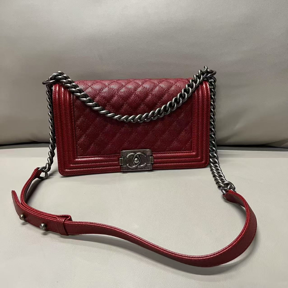 Chanel Caviar Leather Leboy Bag Medium Red Shoulder Bag
